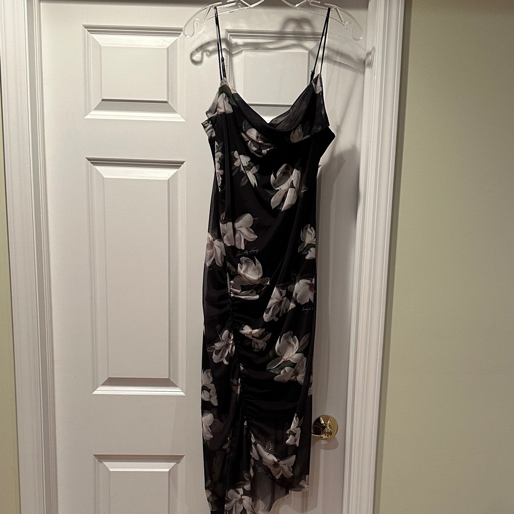 NWT All Saints Black Floral Slip Dress with Cowl Neck Size 8
